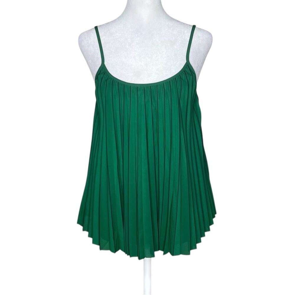 Banana Republic Accordion Pleated Swing Cami Top M Emerald Green Spaghetti NEW